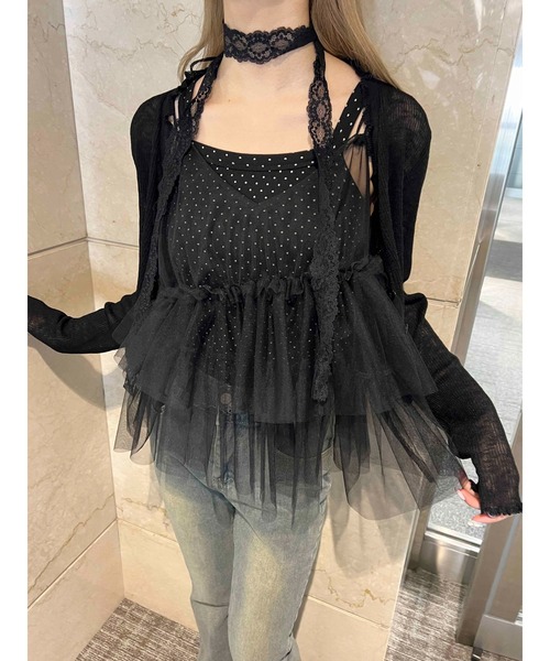 PHILLY（フィリー）の「【PHILLY】チュールフリルキャミソール（キャミソール・レディース・アイボリー/ブラック・FREE）」の2枚目の写真