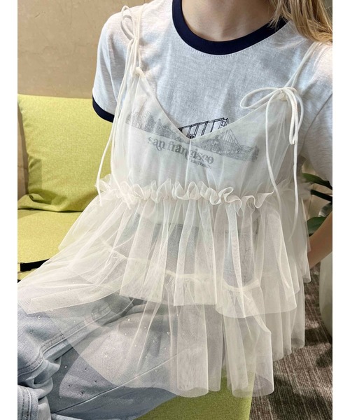 PHILLY（フィリー）の「【PHILLY】チュールフリルキャミソール（キャミソール・レディース・アイボリー/ブラック・FREE）」の10枚目の写真