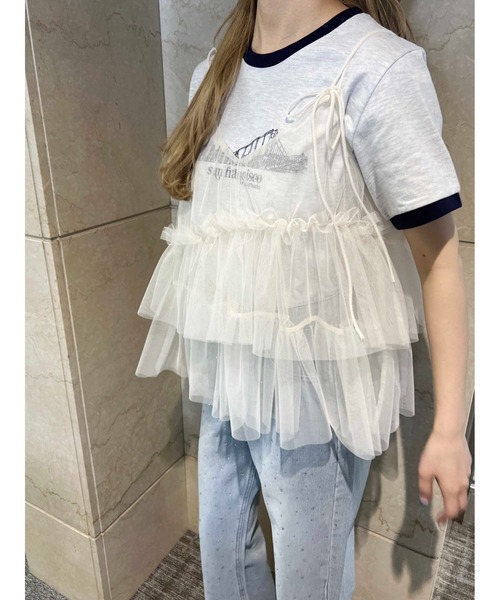 PHILLY（フィリー）の「【PHILLY】チュールフリルキャミソール（キャミソール・レディース・アイボリー/ブラック・FREE）」の6枚目の写真