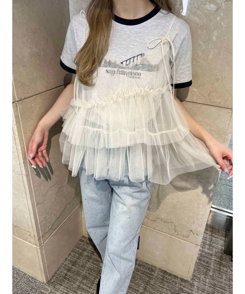 PHILLY（フィリー）の「【PHILLY】チュールフリルキャミソール（キャミソール・レディース・アイボリー/ブラック・FREE）」の5枚目の写真