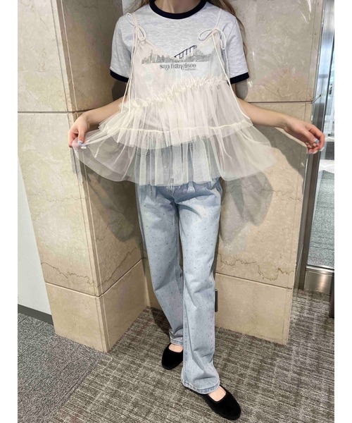 PHILLY（フィリー）の「【PHILLY】チュールフリルキャミソール（キャミソール・レディース・アイボリー/ブラック・FREE）」の4枚目の写真