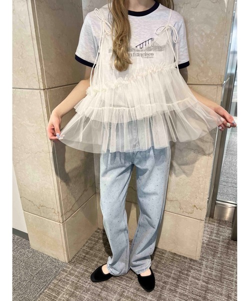 PHILLY（フィリー）の「【PHILLY】チュールフリルキャミソール（キャミソール・レディース・アイボリー/ブラック・FREE）」の3枚目の写真