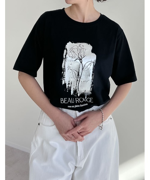 Re:EDIT（リエディ）の「[UVカット][接触冷感][紫外線対策]箔フラワーTシャツ（Tシャツ/カットソー・レディース・チャコールグレー/ブラック/ホワイト・MEDIUM/LARGE）」の11枚目の写真