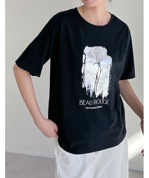 Re:EDIT（リエディ）の「[UVカット][接触冷感][紫外線対策]箔フラワーTシャツ（Tシャツ/カットソー・レディース・チャコールグレー/ブラック/ホワイト・MEDIUM/LARGE）」の13枚目の写真
