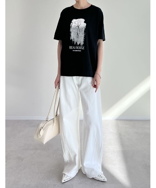 Re:EDIT（リエディ）の「[UVカット][接触冷感][紫外線対策]箔フラワーTシャツ（Tシャツ/カットソー・レディース・チャコールグレー/ブラック/ホワイト・MEDIUM/LARGE）」の12枚目の写真