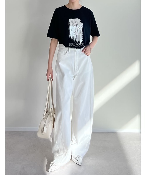 Re:EDIT（リエディ）の「[UVカット][接触冷感][紫外線対策]箔フラワーTシャツ（Tシャツ/カットソー・レディース・チャコールグレー/ブラック/ホワイト・MEDIUM/LARGE）」の10枚目の写真