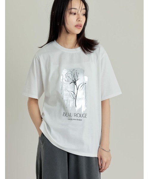 Re:EDIT（リエディ）の「[UVカット][接触冷感][紫外線対策]箔フラワーTシャツ（Tシャツ/カットソー・レディース・チャコールグレー/ブラック/ホワイト・MEDIUM/LARGE）」の5枚目の写真