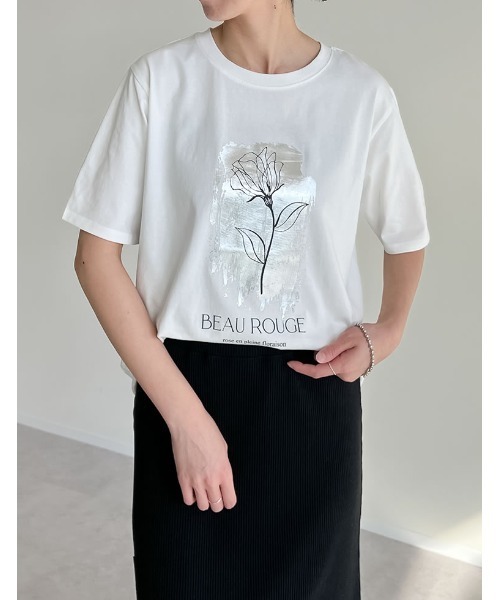Re:EDIT（リエディ）の「[UVカット][接触冷感][紫外線対策]箔フラワーTシャツ（Tシャツ/カットソー・レディース・チャコールグレー/ブラック/ホワイト・MEDIUM/LARGE）」の6枚目の写真