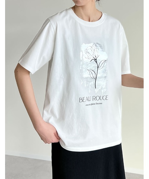 Re:EDIT（リエディ）の「[UVカット][接触冷感][紫外線対策]箔フラワーTシャツ（Tシャツ/カットソー・レディース・チャコールグレー/ブラック/ホワイト・MEDIUM/LARGE）」の8枚目の写真