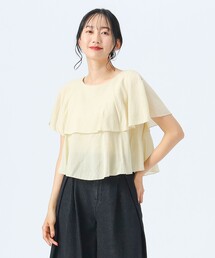 PARLMARSEL.ケープトップス　カットソー　イエロー　シフォン　M サイズ 〕 アセテートリネンタッサー ドルマンスリーブ シャツ