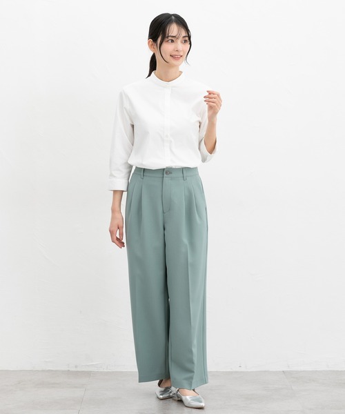 Honeys(ハニーズ)の「【らくらくアイロン】らくらく7分袖マオカラー(ビジネスシャツ・レディース・ピンク系その他/ホワイト×ブルー/ホワイト系その他/ホワイト/ホワイト系その他2/ネイビー/サックスブルー系・3L/S/M/LL/L)」の13枚目の写真