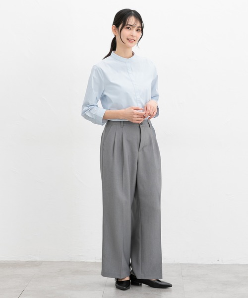 Honeys(ハニーズ)の「【らくらくアイロン】らくらく7分袖マオカラー(ビジネスシャツ・レディース・ピンク系その他/ホワイト×ブルー/ホワイト系その他/ホワイト/ホワイト系その他2/ネイビー/サックスブルー系・3L/S/M/LL/L)」の15枚目の写真