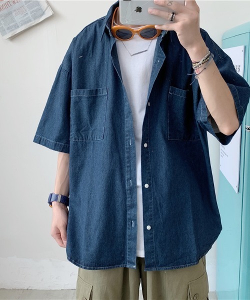 link lot（リンクロット）の「ルーズシルエットダブルポケットデニムシャツ（シャツ/ブラウス・メンズ・インディゴブルー/サックスブルー・L/M）」の5枚目の写真