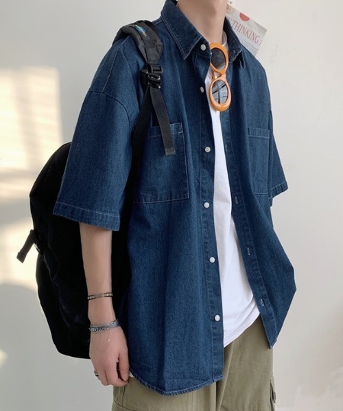 link lot（リンクロット）の「ルーズシルエットダブルポケットデニムシャツ（シャツ/ブラウス・メンズ・インディゴブルー/サックスブルー・L/M）」の17枚目の写真