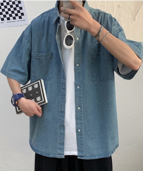 link lot（リンクロット）の「ルーズシルエットダブルポケットデニムシャツ（シャツ/ブラウス・メンズ・インディゴブルー/サックスブルー・L/M）」の13枚目の写真