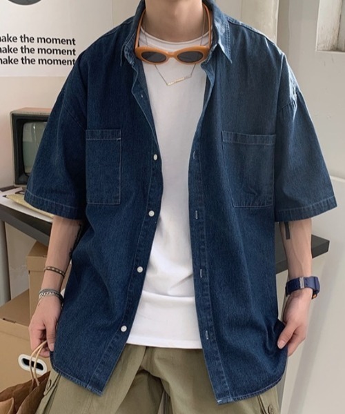 link lot（リンクロット）の「ルーズシルエットダブルポケットデニムシャツ（シャツ/ブラウス・メンズ・インディゴブルー/サックスブルー・L/M）」の19枚目の写真