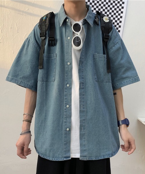 link lot（リンクロット）の「ルーズシルエットダブルポケットデニムシャツ（シャツ/ブラウス・メンズ・インディゴブルー/サックスブルー・L/M）」の12枚目の写真