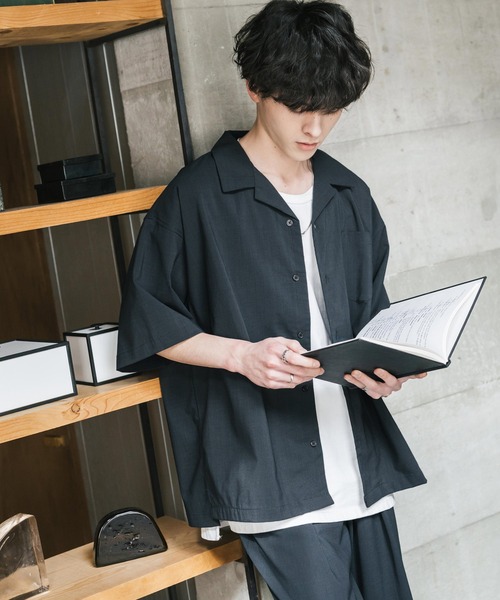 セットアップ 接触冷感オーバーサイズ開襟半袖シャツ セミワイド