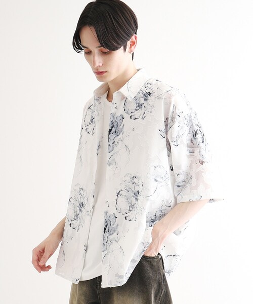 tk.TAKEO KIKUCHI(ティーケータケオキクチ)の「シアージャカードフラワーシャツ(シャツ/ブラウス・メンズ・ホワイト系4/ブラック系3/ブルー系3・02/03)」の20枚目の写真