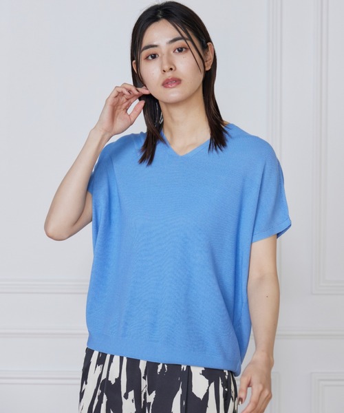 INED（イネド）の「【WEB限定】ホールガーメント 鹿の子編みVネックサマーニット《Cuoo》（ニット/セーター・レディース・カーキ/オレンジ/ブルー/オフホワイト・9号）」の5枚目の写真