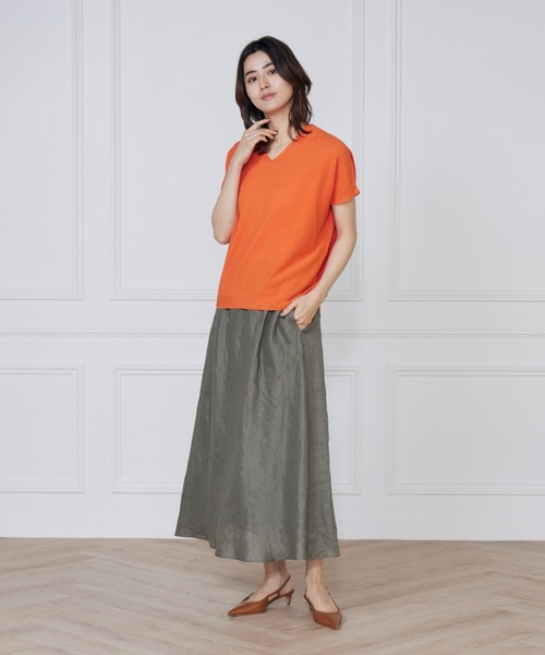 INED（イネド）の「【WEB限定】ホールガーメント 鹿の子編みVネックサマーニット《Cuoo》（ニット/セーター・レディース・カーキ/オレンジ/ブルー/オフホワイト・9号）」の14枚目の写真