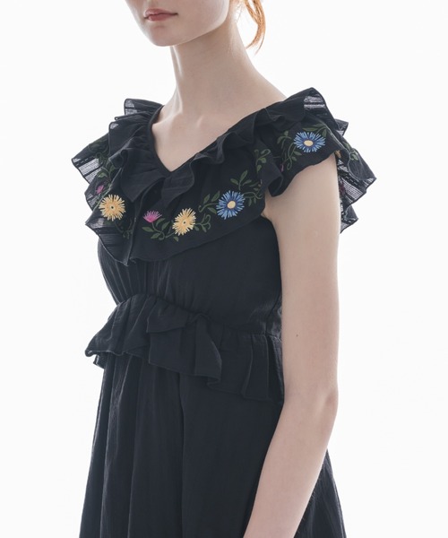 セール】flower embroidery onepiece／花柄刺繍フリルワンピース