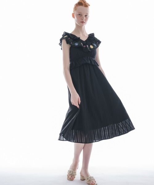 セール】flower embroidery onepiece／花柄刺繍フリルワンピース