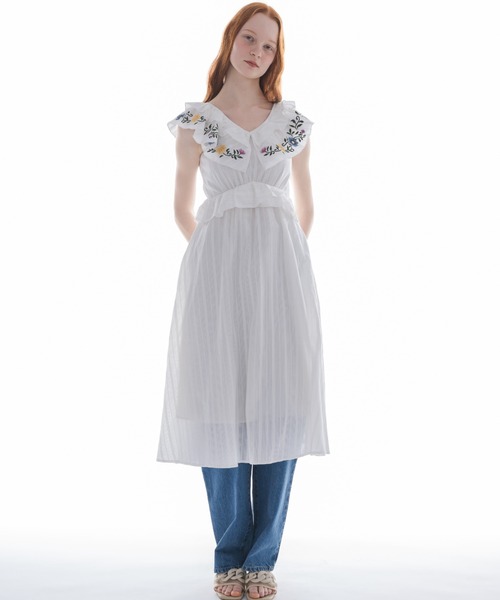 セール】flower embroidery onepiece／花柄刺繍フリルワンピース