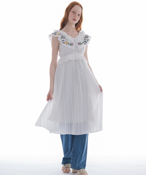 セール】flower embroidery onepiece／花柄刺繍フリルワンピース