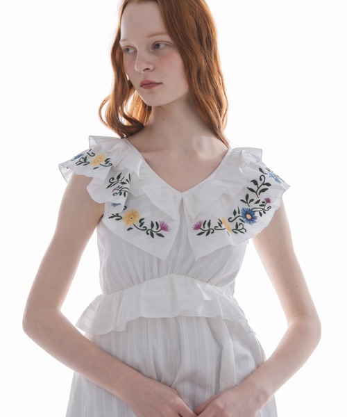 ワンピース dium. Flower embroidery one piece dium. | Flower embroidery one piece 柔らかなホワイト