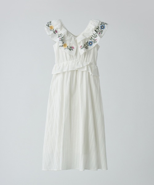dium Flower embroidery one piece Mサイズ dium. | Flower embroidery one piece 柔らかなホワイト
