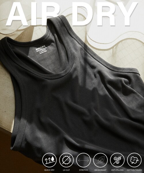 FREAK'S STORE（フリークスストア）の「FREAK’S STORE/フリークスストア AIRDRY 高機能素材 リブ編み タンクトップ/エアドライ ポリエステル/吸水速乾/遮熱性/UVカット（タンクトップ・メンズ・チャコールグレー/ブラック/ホワイト・SMALL/LARGE/MEDIUM）」の3枚目の写真