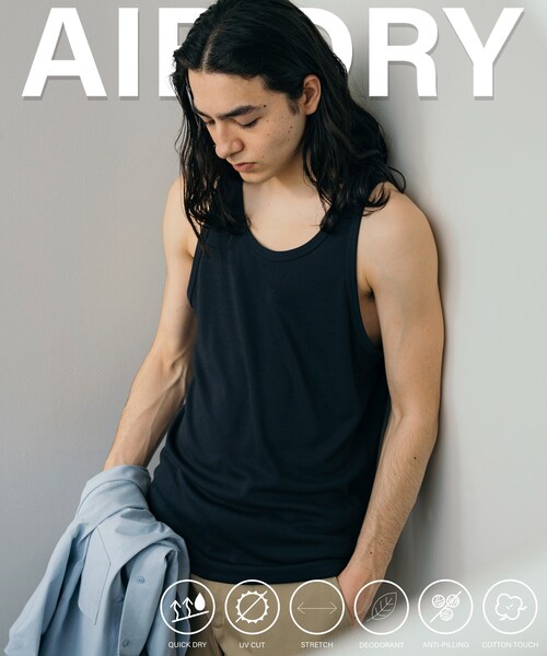 FREAK'S STORE（フリークスストア）の「FREAK’S STORE/フリークスストア AIRDRY 高機能素材 リブ編み タンクトップ/エアドライ ポリエステル/吸水速乾/遮熱性/UVカット（タンクトップ・メンズ・チャコールグレー/ブラック/ホワイト・SMALL/LARGE/MEDIUM）」の2枚目の写真
