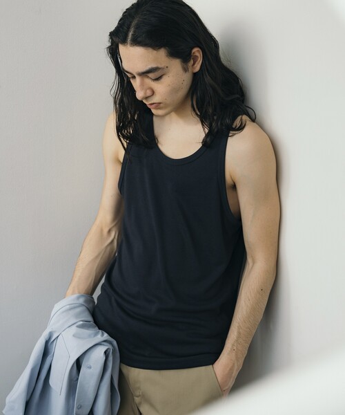 FREAK'S STORE（フリークスストア）の「FREAK’S STORE/フリークスストア AIRDRY 高機能素材 リブ編み タンクトップ/エアドライ ポリエステル/吸水速乾/遮熱性/UVカット（タンクトップ・メンズ・チャコールグレー/ブラック/ホワイト・SMALL/LARGE/MEDIUM）」の8枚目の写真