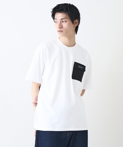 ragged mountain（ラギットマウンテン）の「【RAGGED MOUNTAIN：ラギットマウンテン】布帛ポケット付 Tシャツ 半袖 オーバーサイズ（Tシャツ/カットソー・メンズ・ホワイト/ブラック/グレイッシュブルー/パープル/ベージュ・MEDIUM/LARGE/X-LARGE）」の2枚目の写真