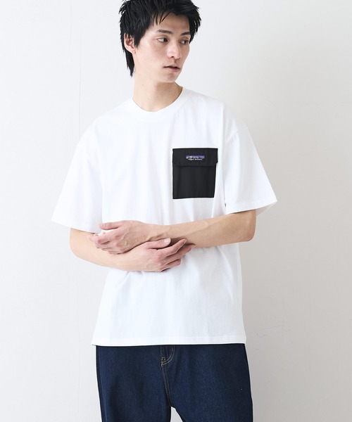 ragged mountain（ラギットマウンテン）の「【RAGGED MOUNTAIN：ラギットマウンテン】布帛ポケット付 Tシャツ 半袖 オーバーサイズ（Tシャツ/カットソー・メンズ・ホワイト/ブラック/グレイッシュブルー/パープル/ベージュ・MEDIUM/LARGE/X-LARGE）」の8枚目の写真