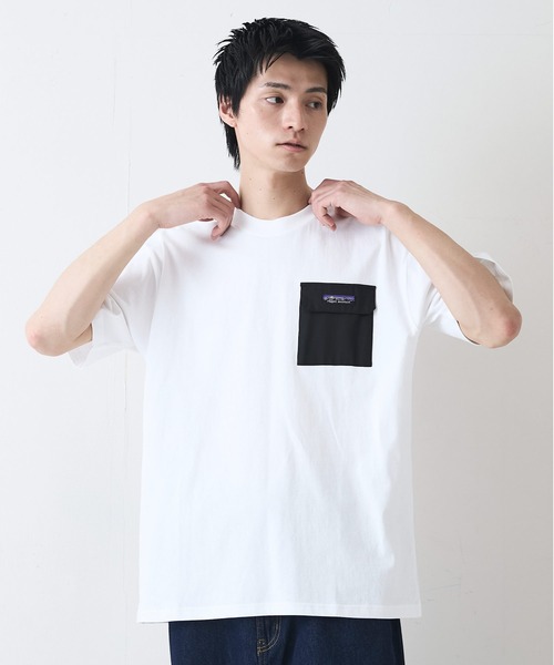 ragged mountain（ラギットマウンテン）の「【RAGGED MOUNTAIN：ラギットマウンテン】布帛ポケット付 Tシャツ 半袖 オーバーサイズ（Tシャツ/カットソー・メンズ・ホワイト/ブラック/グレイッシュブルー/パープル/ベージュ・MEDIUM/LARGE/X-LARGE）」の9枚目の写真
