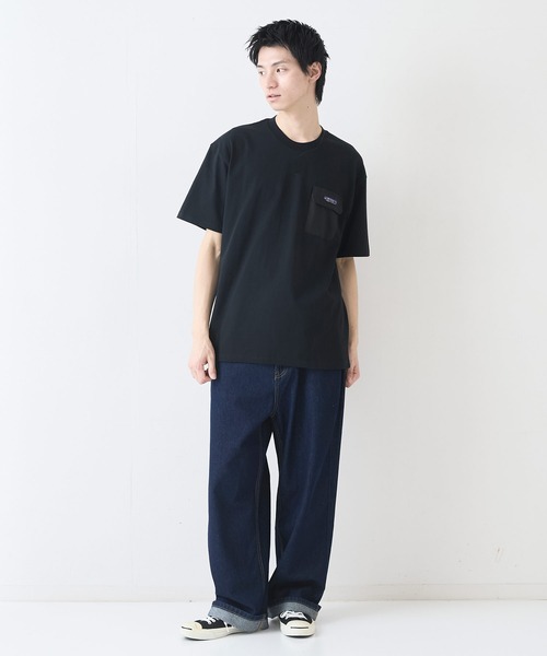ragged mountain（ラギットマウンテン）の「【RAGGED MOUNTAIN：ラギットマウンテン】布帛ポケット付 Tシャツ 半袖 オーバーサイズ（Tシャツ/カットソー・メンズ・ホワイト/ブラック/グレイッシュブルー/パープル/ベージュ・MEDIUM/LARGE/X-LARGE）」の10枚目の写真