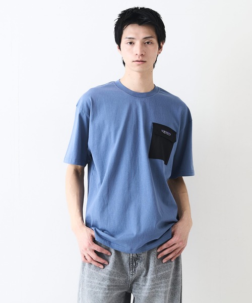 ragged mountain（ラギットマウンテン）の「【RAGGED MOUNTAIN：ラギットマウンテン】布帛ポケット付 Tシャツ 半袖 オーバーサイズ（Tシャツ/カットソー・メンズ・ホワイト/ブラック/グレイッシュブルー/パープル/ベージュ・MEDIUM/LARGE/X-LARGE）」の20枚目の写真