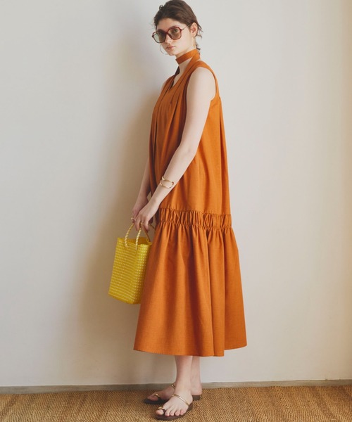 Doux archives(ドゥアルシーヴ)の「2WAYティアードノースリワンピース(ワンピース・レディース・ネイビー/オレンジ/カーキ・38)」の6枚目の写真