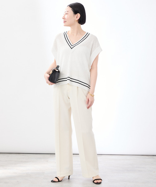 VERMEIL par iena（ヴェルメイユパーイエナ）の「Linen Knit Cable ベスト（ベスト・レディース・ホワイト/ネイビー・FREE）」の8枚目の写真