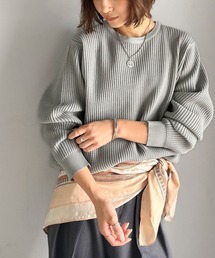 《JaVa ジャバコラボ》洗練された大人カジュアルトップス。サーマルクルーネックニット