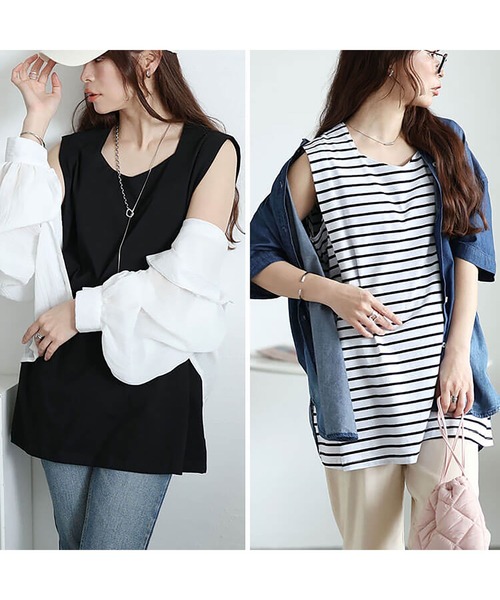 GOLDJAPAN(ゴールドジャパン)の「タックショルダーノースリーブチュニック【大きいサイズ対応】(チュニック・レディース・オフホワイト/ブラック/ホワイト×ブラック・LL/3L/5L/4L)」の16枚目の写真