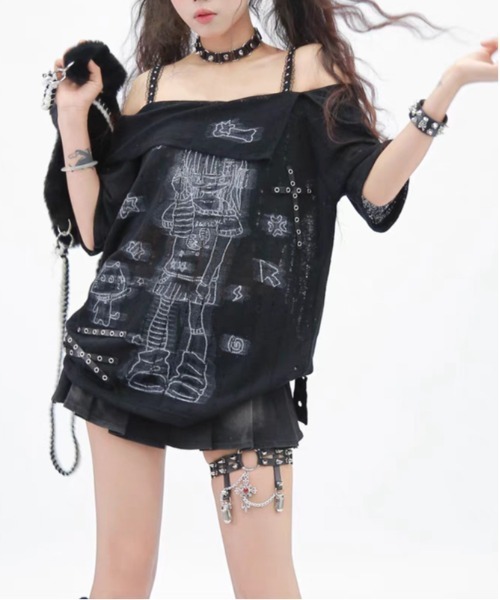 AsheKsha(アシクシャ)の「【新作】レースオフショルダー×カラーブロック キャミトップス(Tシャツ/カットソー・レディース・ライトベージュ/ブラック・F)」の20枚目の写真