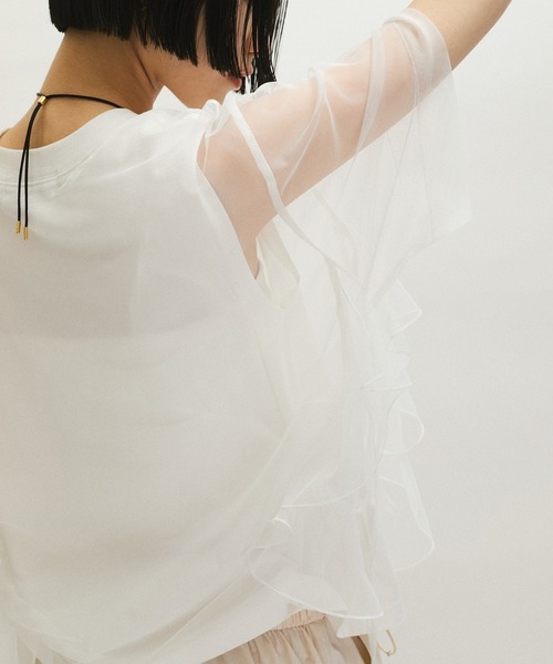 ADAM ET ROPE'（アダムエロペ）の「【サステナブル】・【定番人気】ギャザーチュールトップス（Tシャツ/カットソー・レディース・ホワイト/ブラック/ブラウン・FREE）」の20枚目の写真