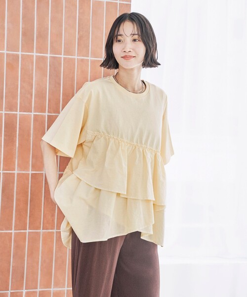 coen(コーエン)の「ピグメントフリルドッキングT(Tシャツ/カットソー・レディース・オレンジ/ダークグレー/ナチュラル/オフホワイト・M/L)」の8枚目の写真