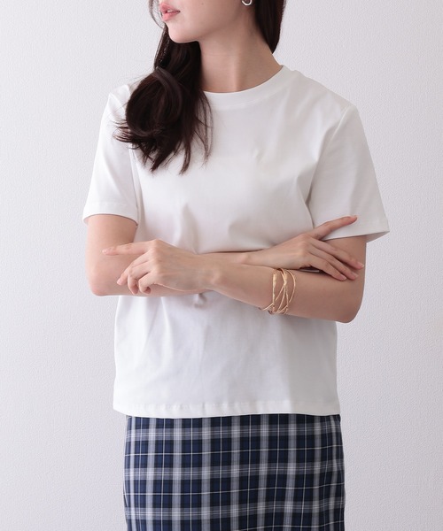 Lace Ladies(レースレディース)の「クルーネック ベーシック コットン 半袖 Tシャツ(Tシャツ/カットソー・レディース・ブルー/ベージュ/グリーン/ピンク/ホワイト/ブラック・FREE)」の2枚目の写真