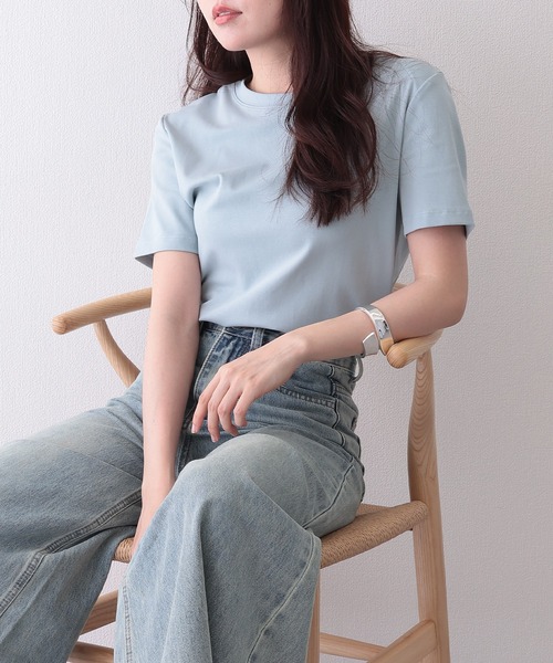 Lace Ladies(レースレディース)の「クルーネック ベーシック コットン 半袖 Tシャツ(Tシャツ/カットソー・レディース・ブルー/ベージュ/グリーン/ピンク/ホワイト/ブラック・FREE)」の5枚目の写真