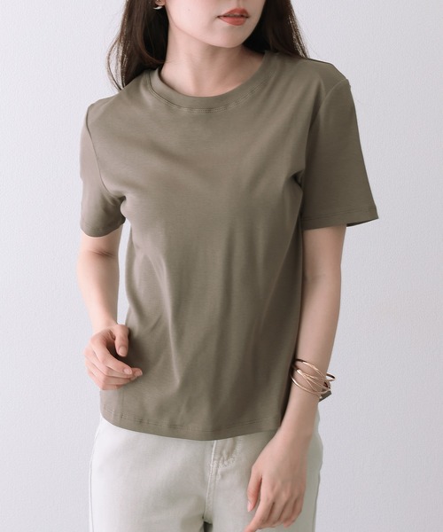 Lace Ladies(レースレディース)の「クルーネック ベーシック コットン 半袖 Tシャツ(Tシャツ/カットソー・レディース・ブルー/ベージュ/グリーン/ピンク/ホワイト/ブラック・FREE)」の4枚目の写真