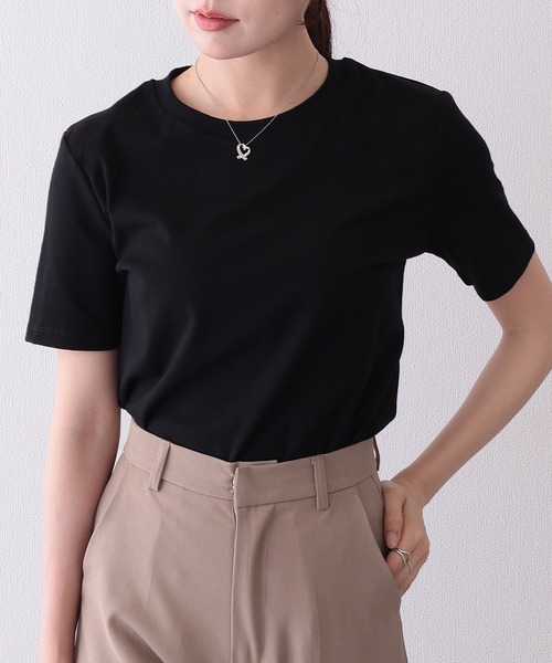 Lace Ladies(レースレディース)の「クルーネック ベーシック コットン 半袖 Tシャツ(Tシャツ/カットソー・レディース・ブルー/ベージュ/グリーン/ピンク/ホワイト/ブラック・FREE)」の1枚目の写真